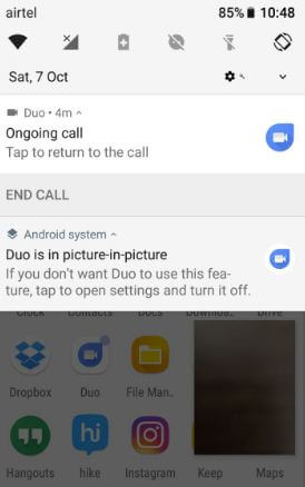 A kép a képben használata a Google Duo Android rendszerben