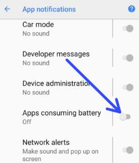 Tiltsa le az akkumulátorhasználati értesítést az android Oreo 8.1-en