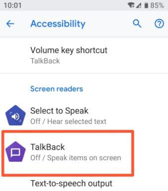 A Talkback bekapcsolása az Android Oreo-n