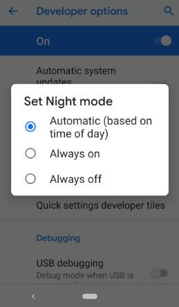 Az éjszakai mód automatikus bekapcsolása az android 9 Pie-en