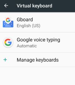 Gboard a virtuális billentyűzet beállításai alatt