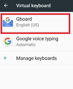 Gboard a virtuális billentyűzet beállításai 7.0 nugat eszköz alatt